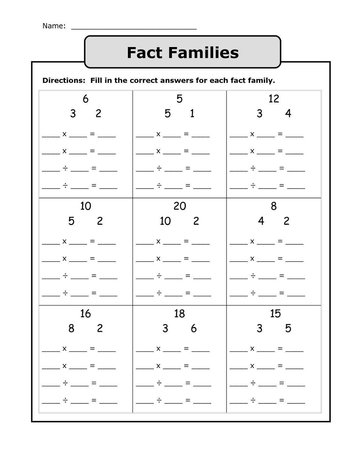 Math Sentences For Fact Families 4th And 5th Grade Worksheets