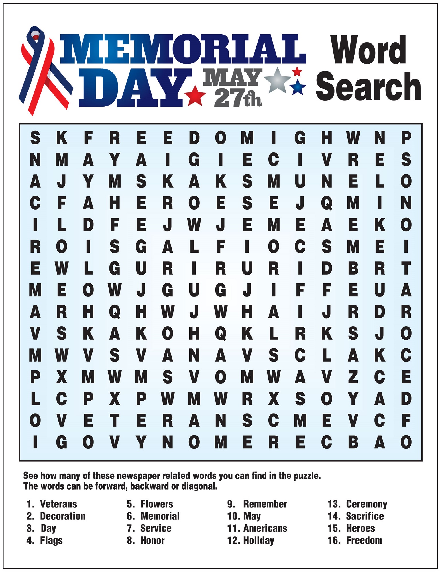 may word search memorial