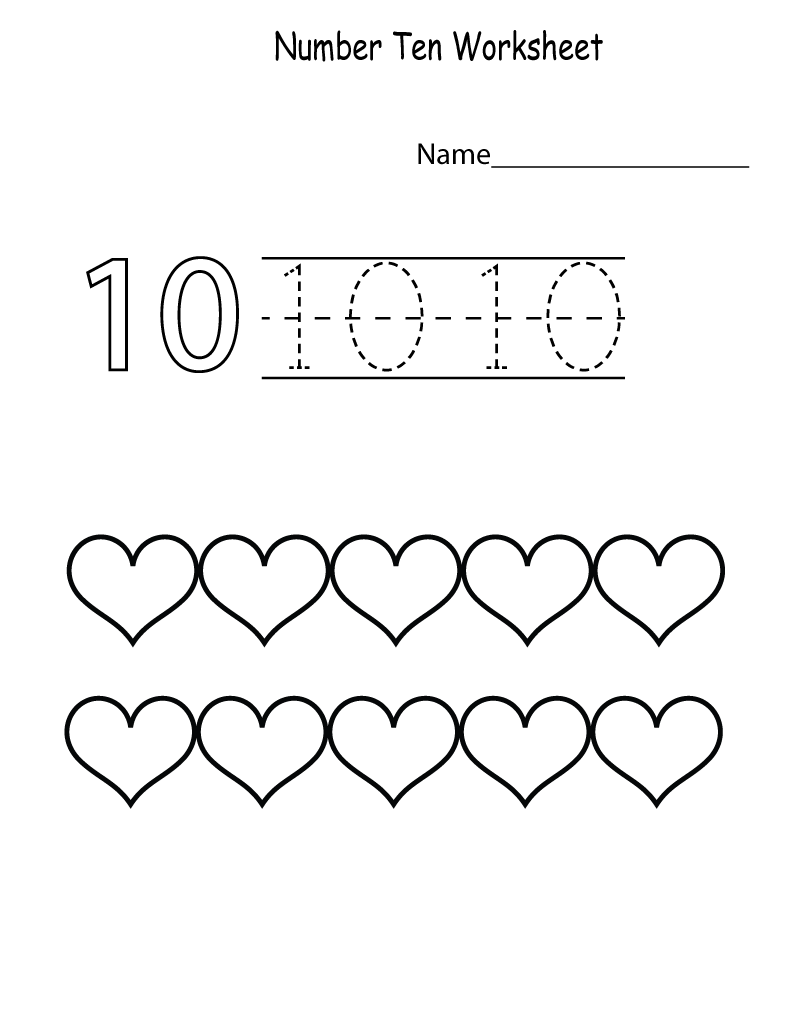 number 10 worksheet for preschool page