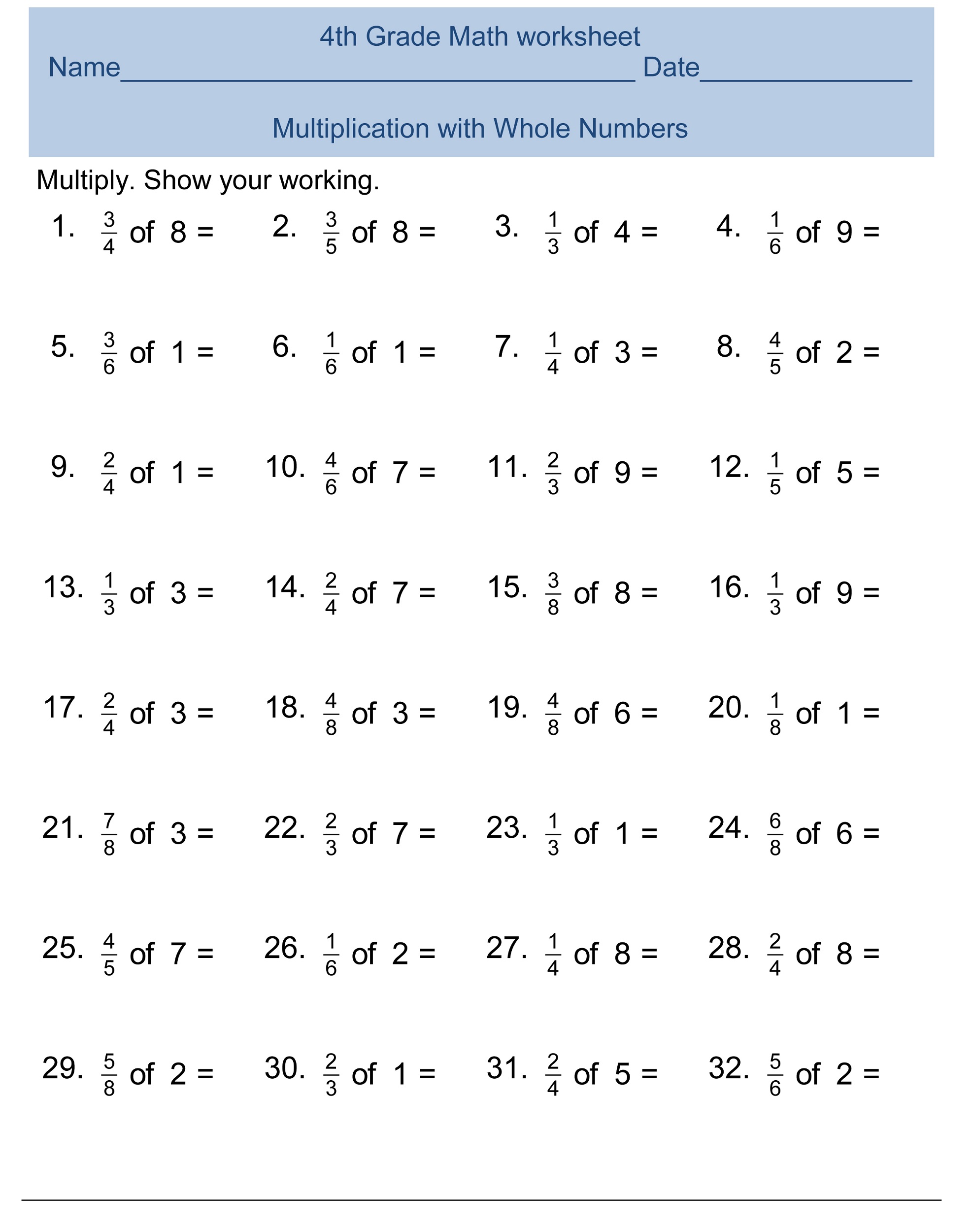 4th Grade Multiplication Worksheets Texas