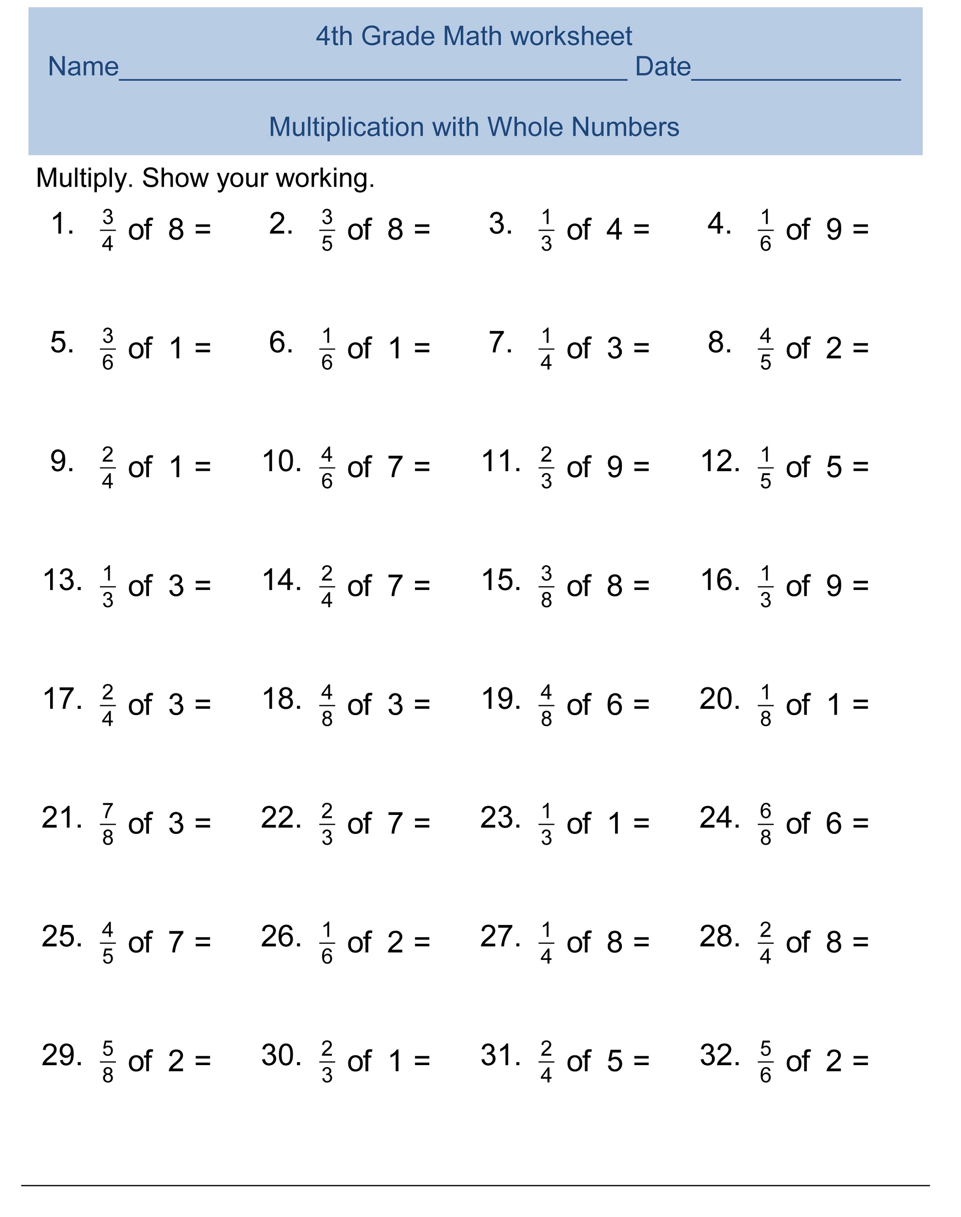 Math Worksheets For 4th Graders Free Printables