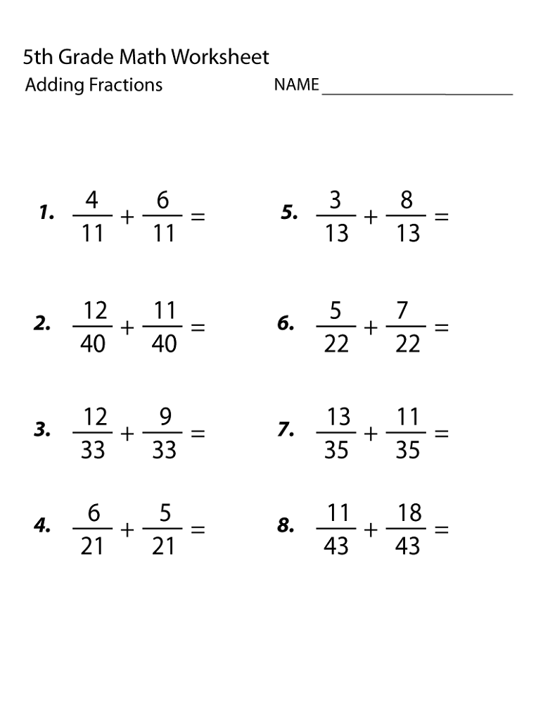 free 5th grade math worksheets fraction