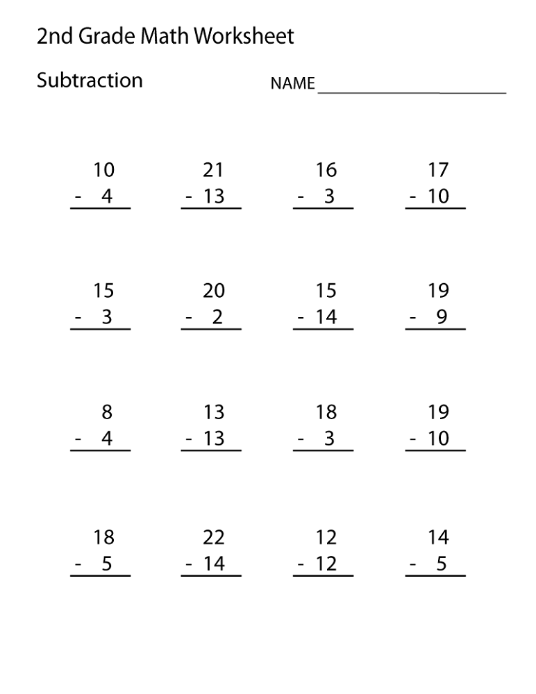 free second grade math worksheets subtraction