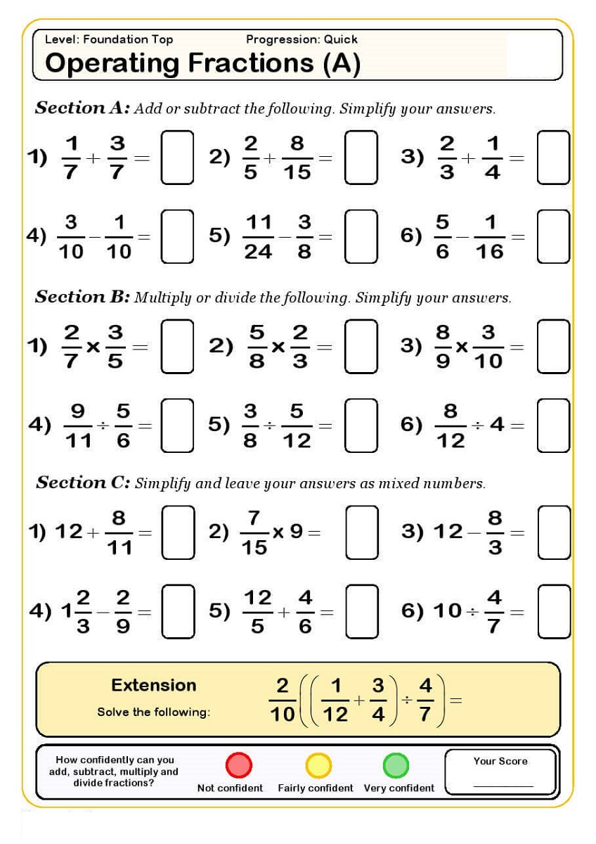 year 5 maths worksheets printable fraction