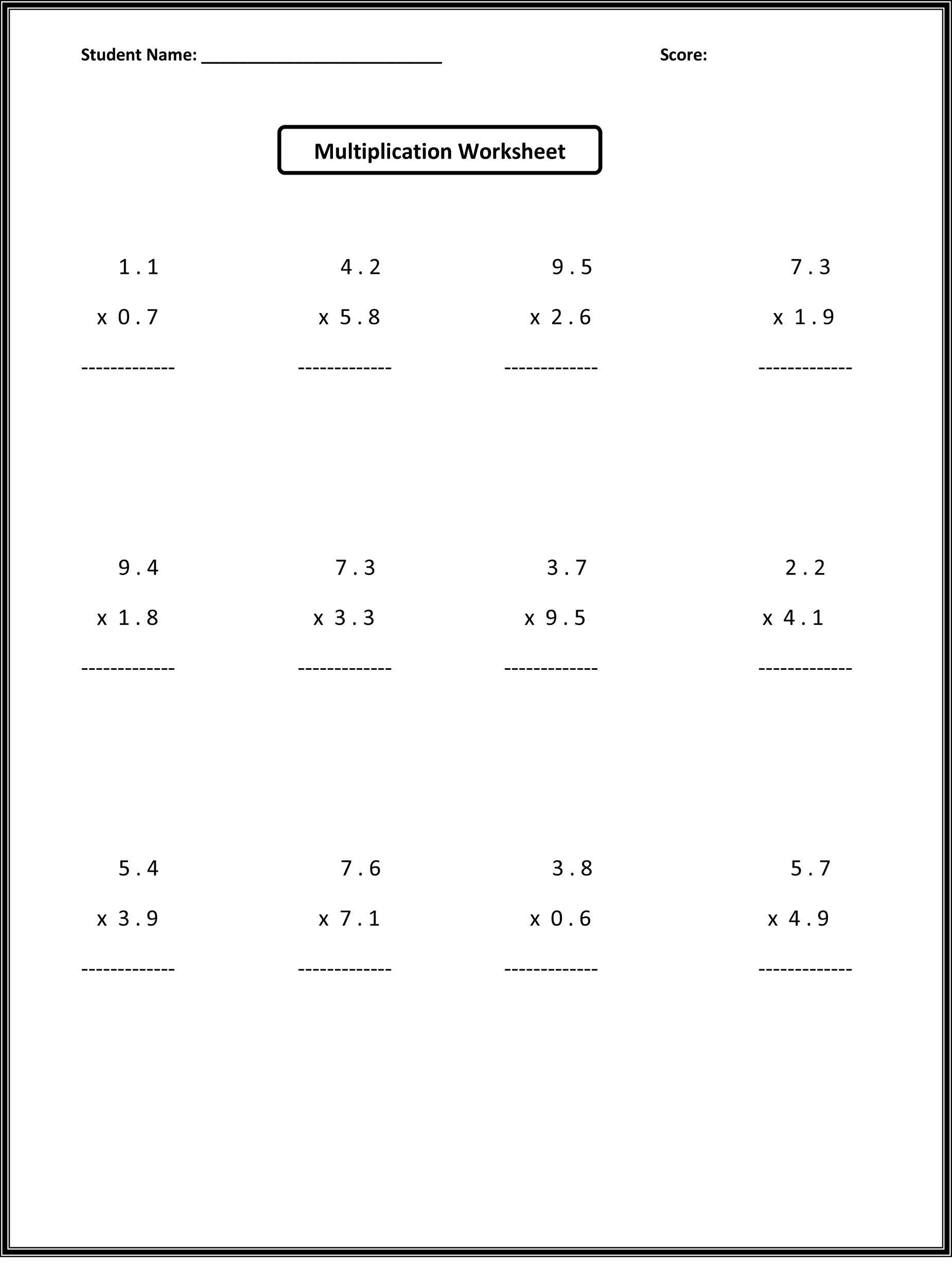 free 6th grade math worksheets decimals