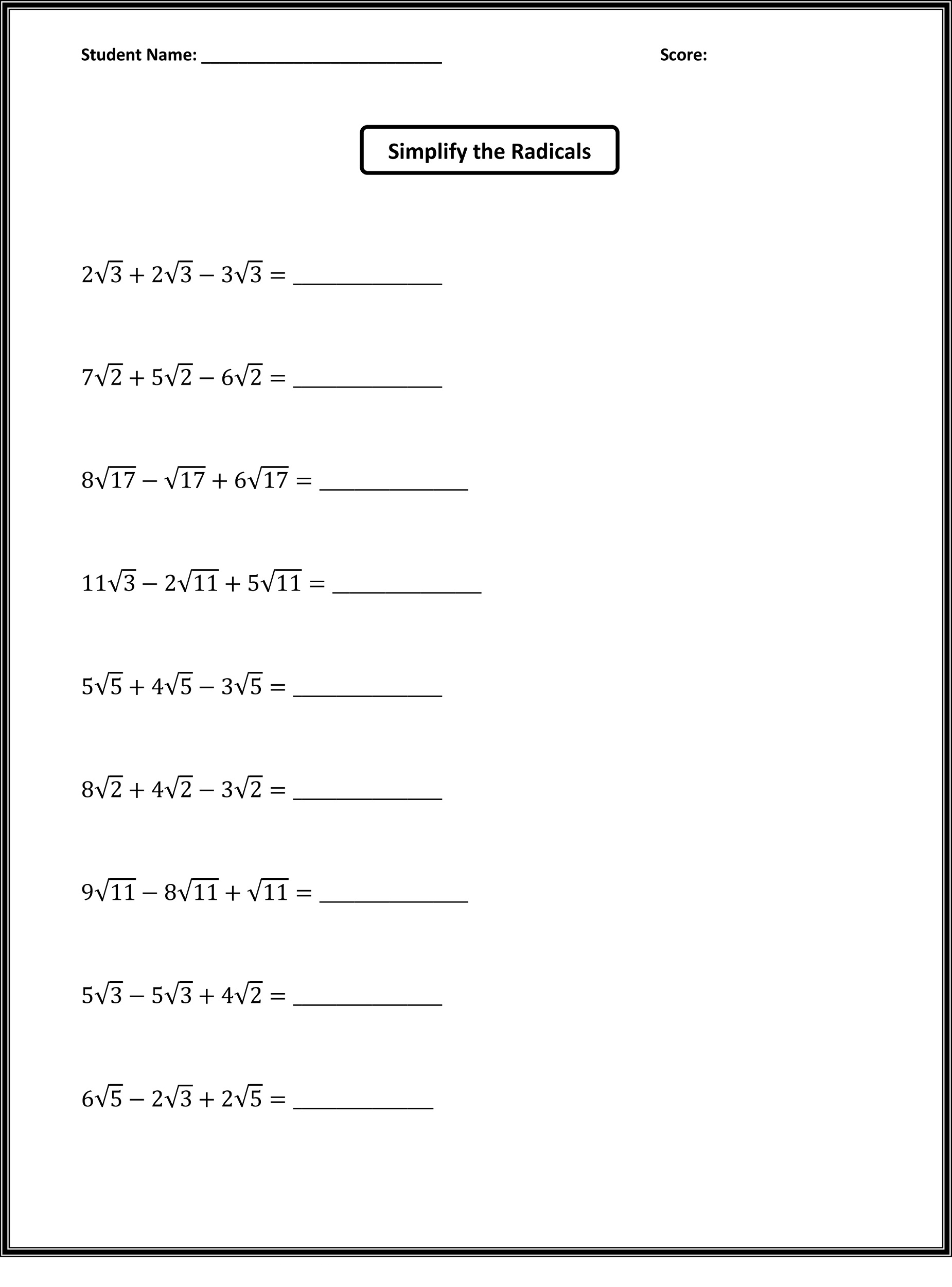 free 6th grade math worksheets radicals