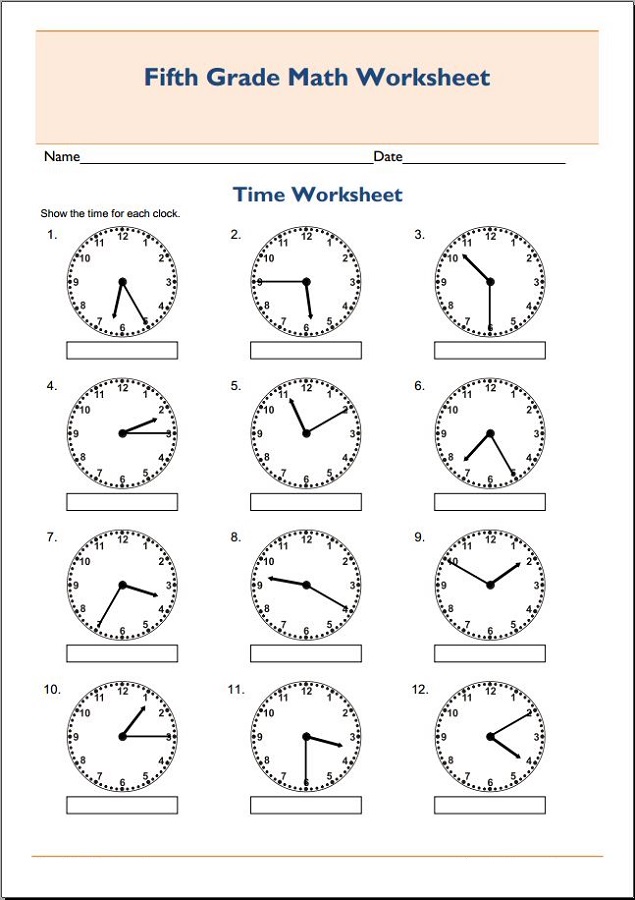 free printable maths worksheets for grade 5 time