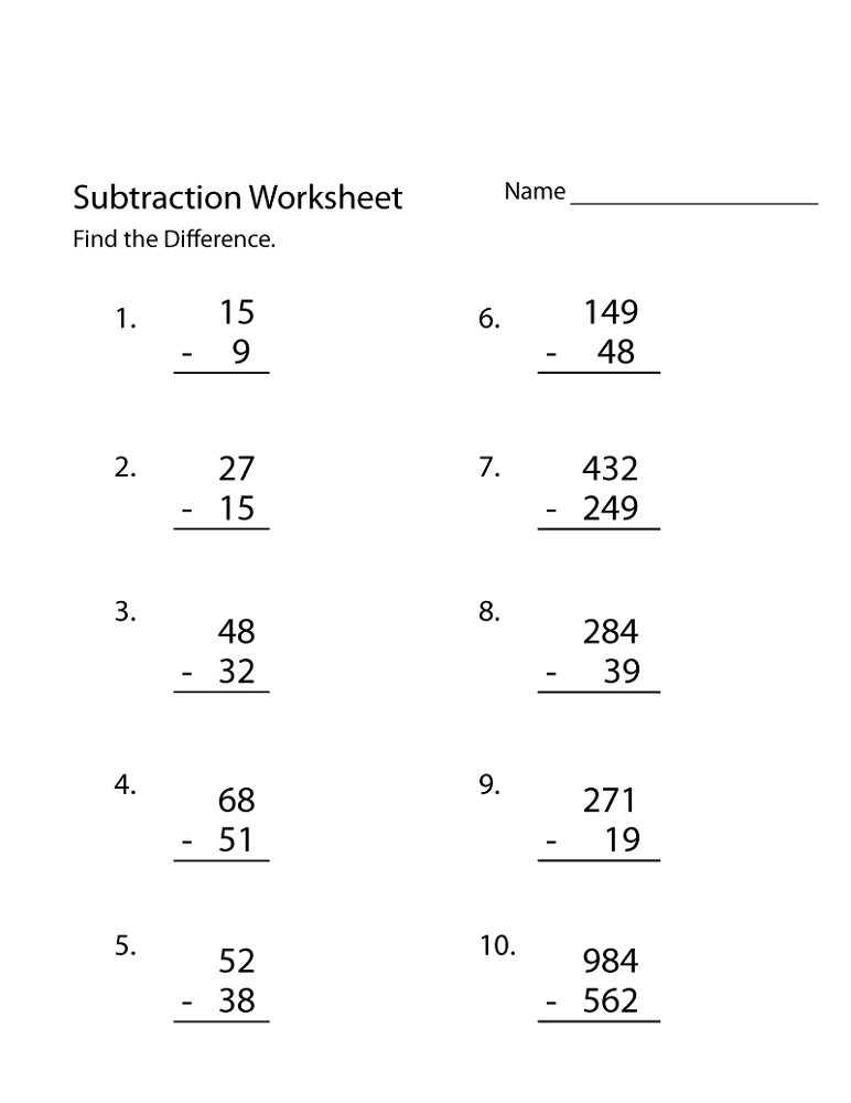 free printable workbooks subtraction