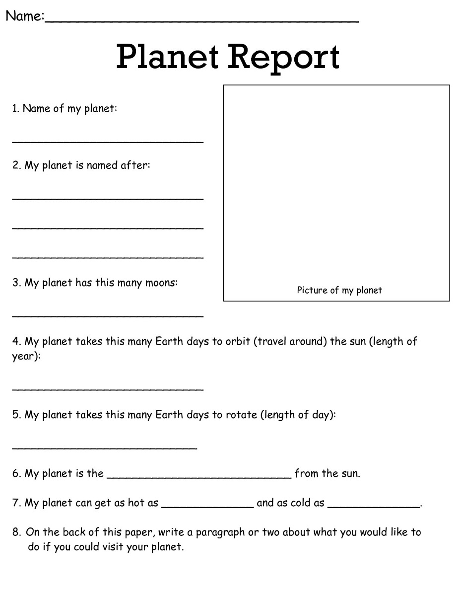 free science worksheets planet