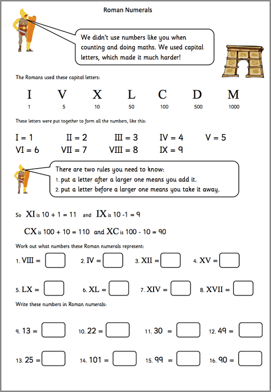 maths for year 5 free worksheets roman numeral