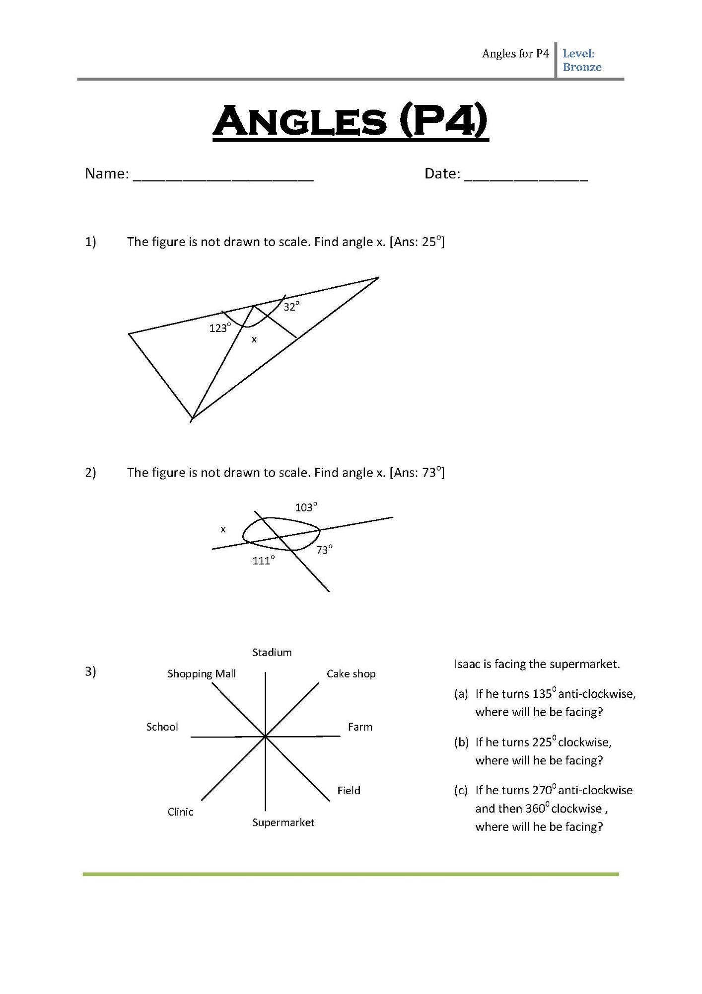 primary 4 maths worksheets angle
