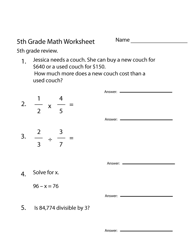 maths worksheets year 5 free online for kids