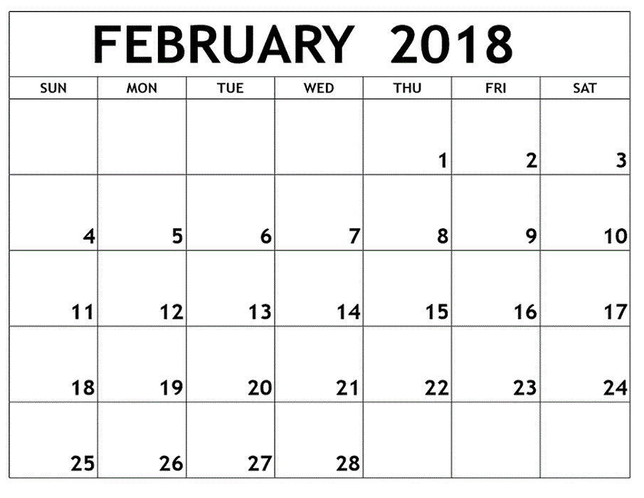 Blank Calendar Pages 2018 February