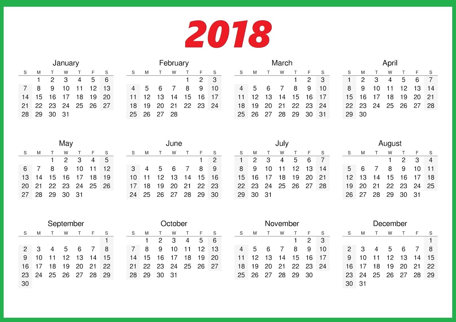 Calendar 2018 Printable Free