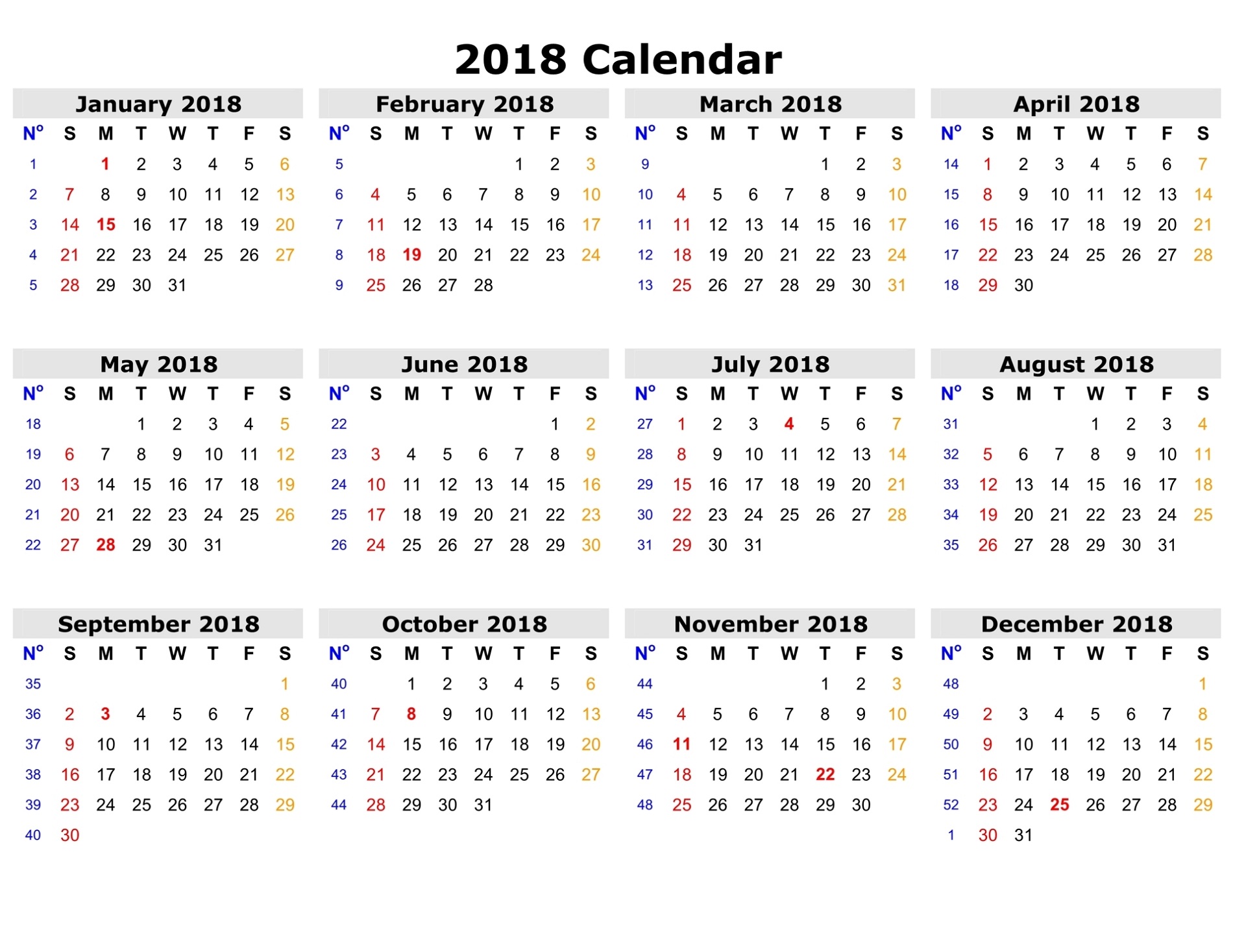 Free Printable Calendars 2018 Full