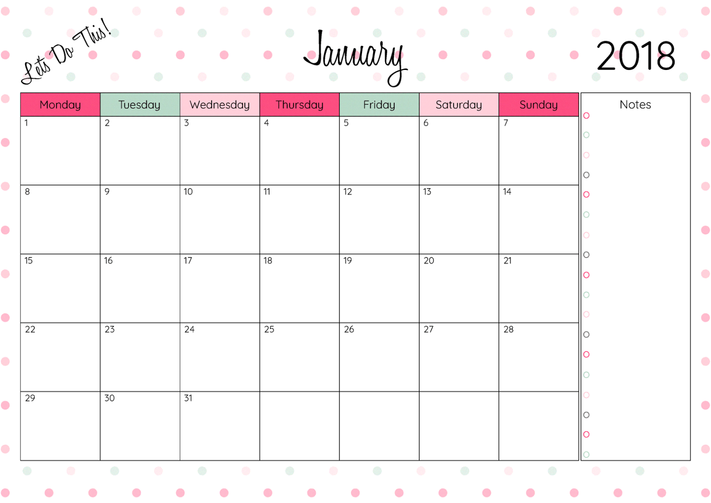 Free Printable Calendars 2018 January
