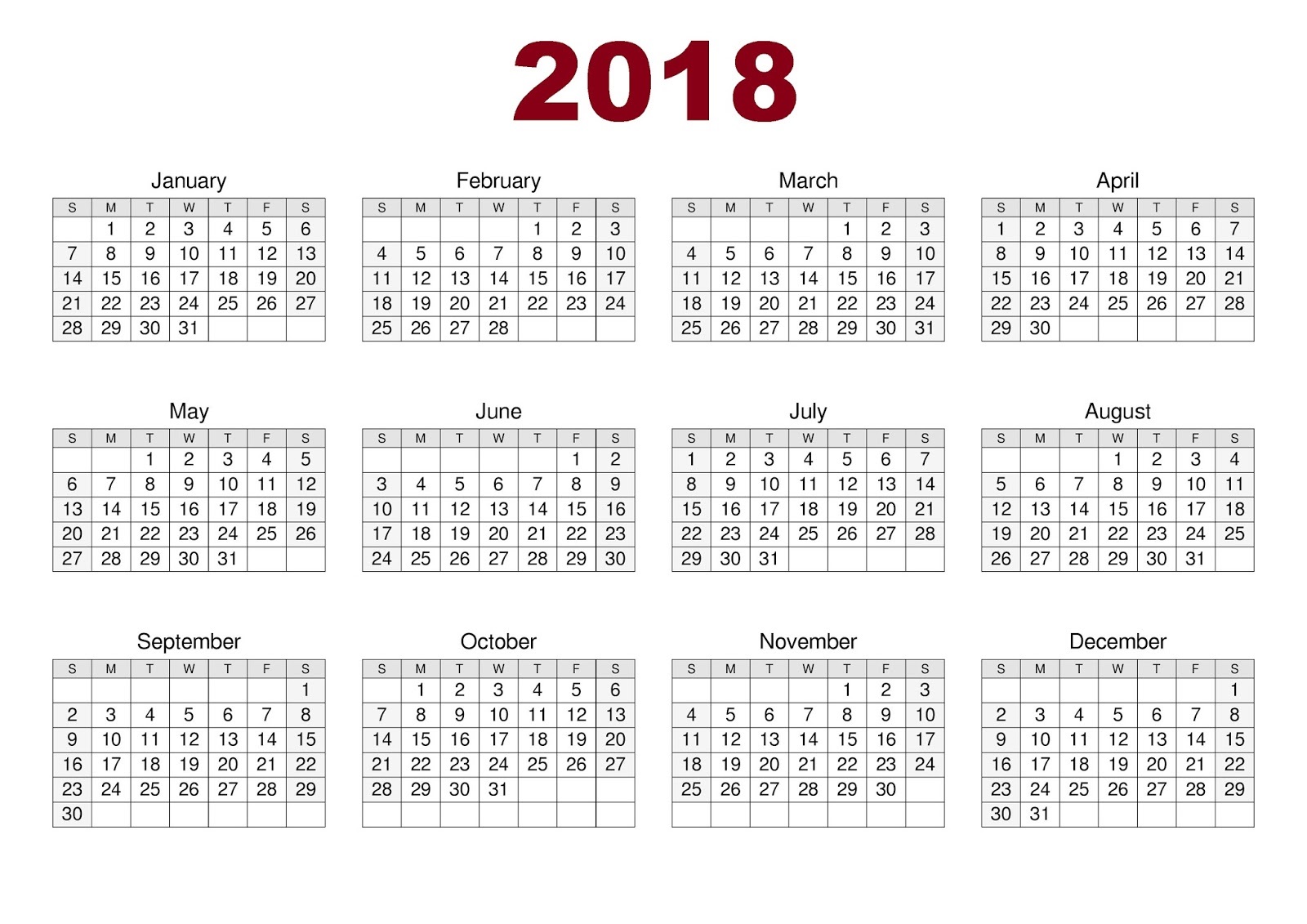 Free Printable Calendars 2018 New