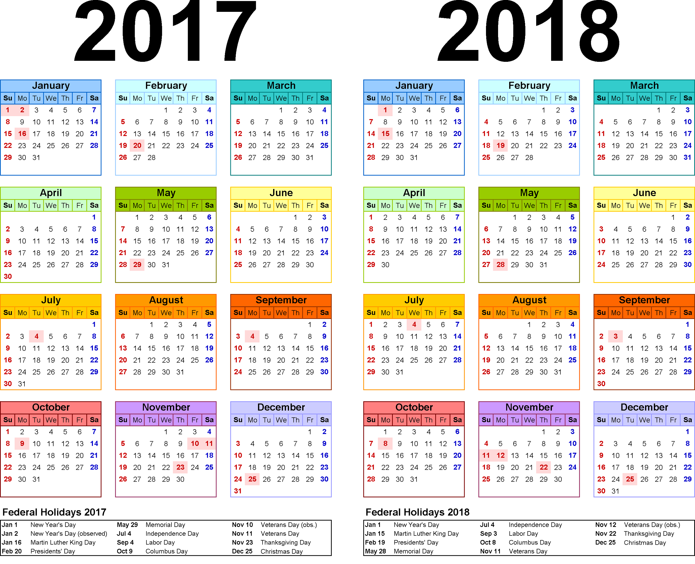 2018 Calendar Weekly