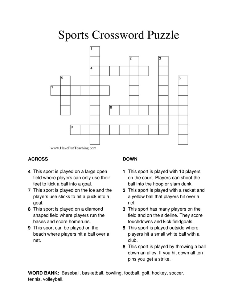 Basketball Crossword Puzzle Free