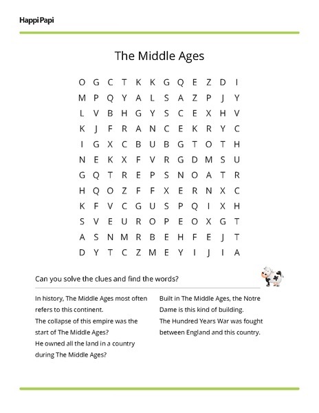 Middle Ages Word Search Clues