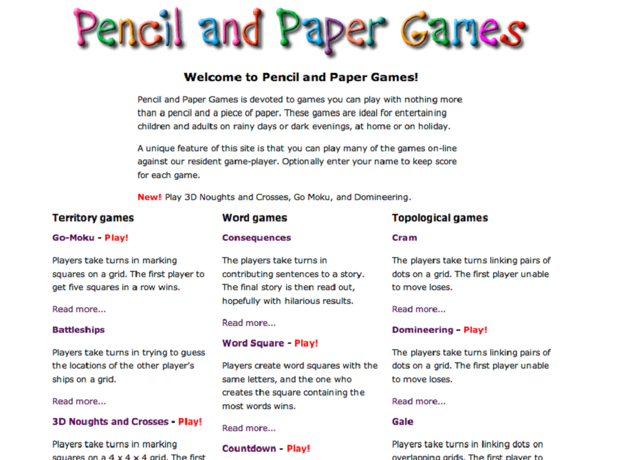 Pencil and Paper Games for Kids Instruction