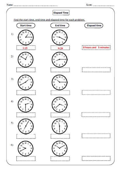 Elapsed Time Worksheets Analog