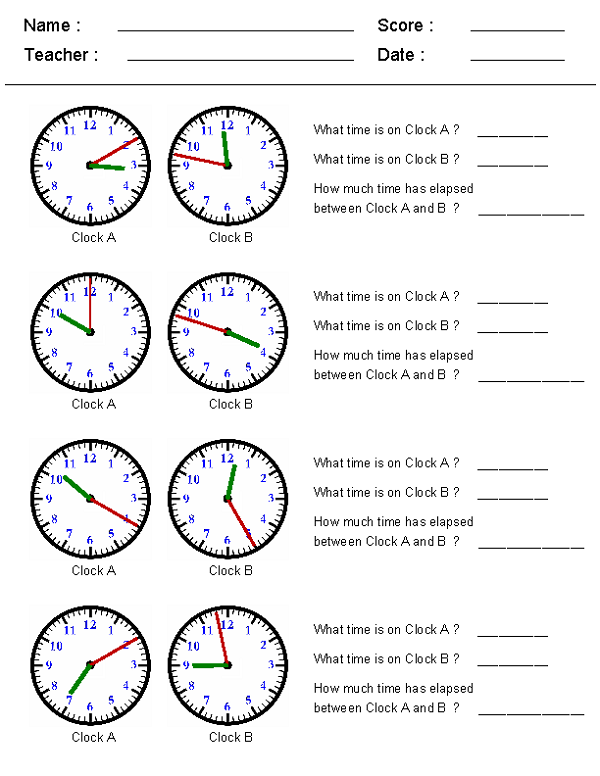 Elapsed Time Worksheets Clock