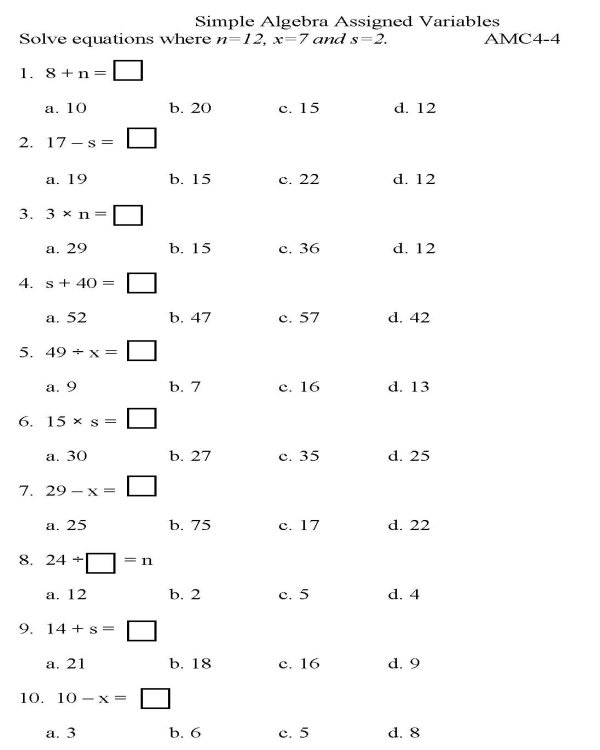 Free Basic Math Worksheets Algebra