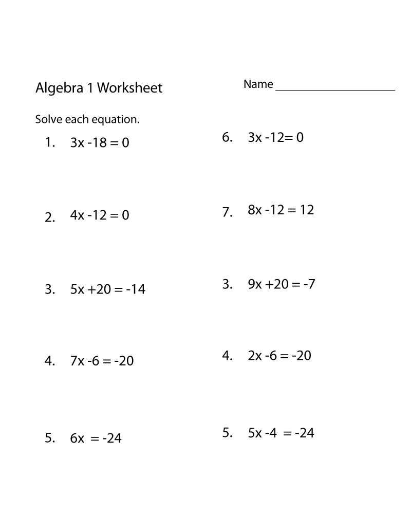 Free Math Practice Worksheets Algebra