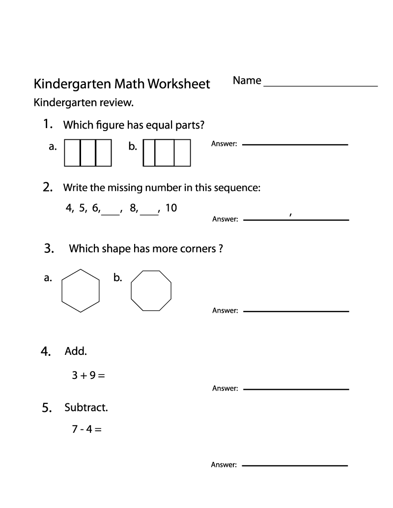 Free Math Practice Worksheets Kindergarten