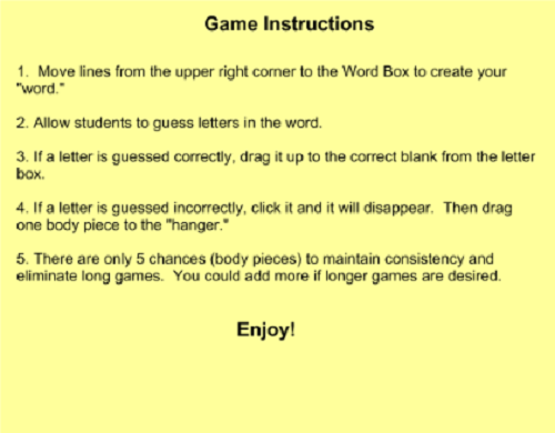 Rules for Hangman Instruction
