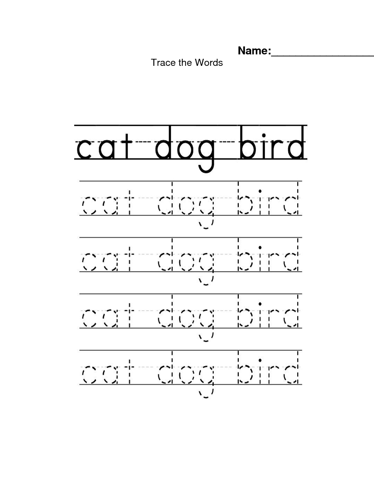 Trace Name Worksheets Animals