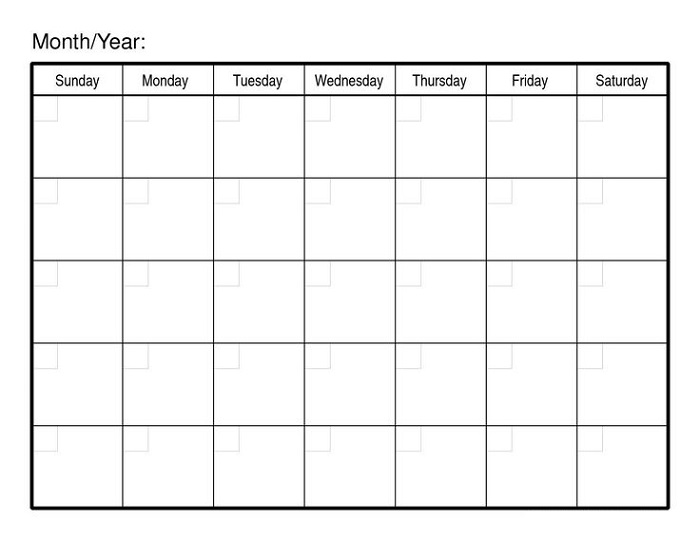Monthly Calendar Printable Template