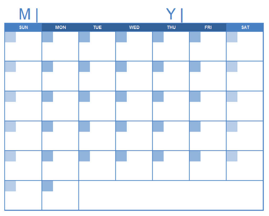 Printable Blank Monthly Calendar Bold
