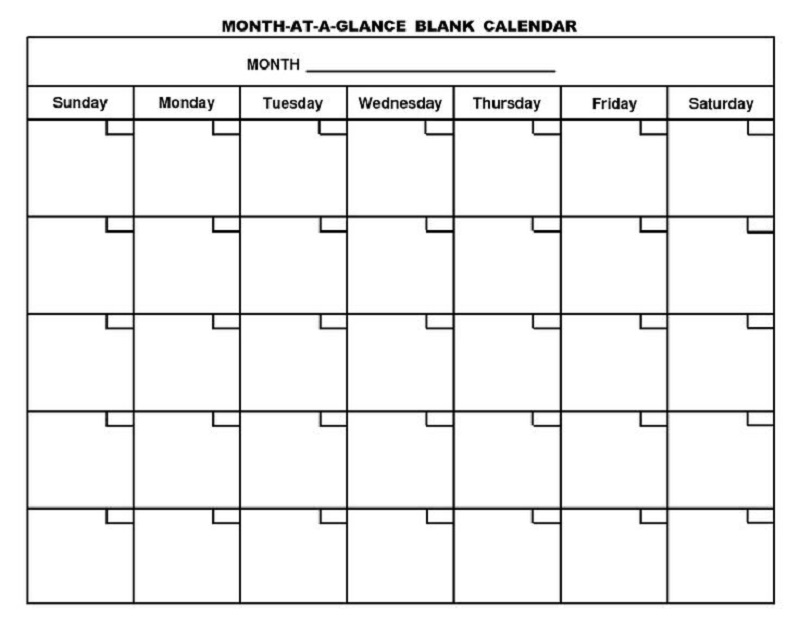 Printable Blank Monthly Calendar Free