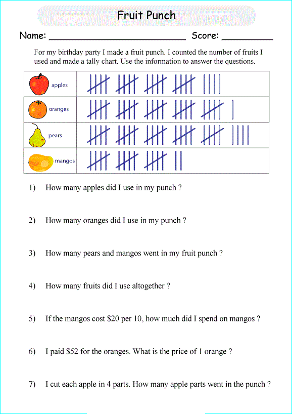 Tally Chart Worksheet Fruit