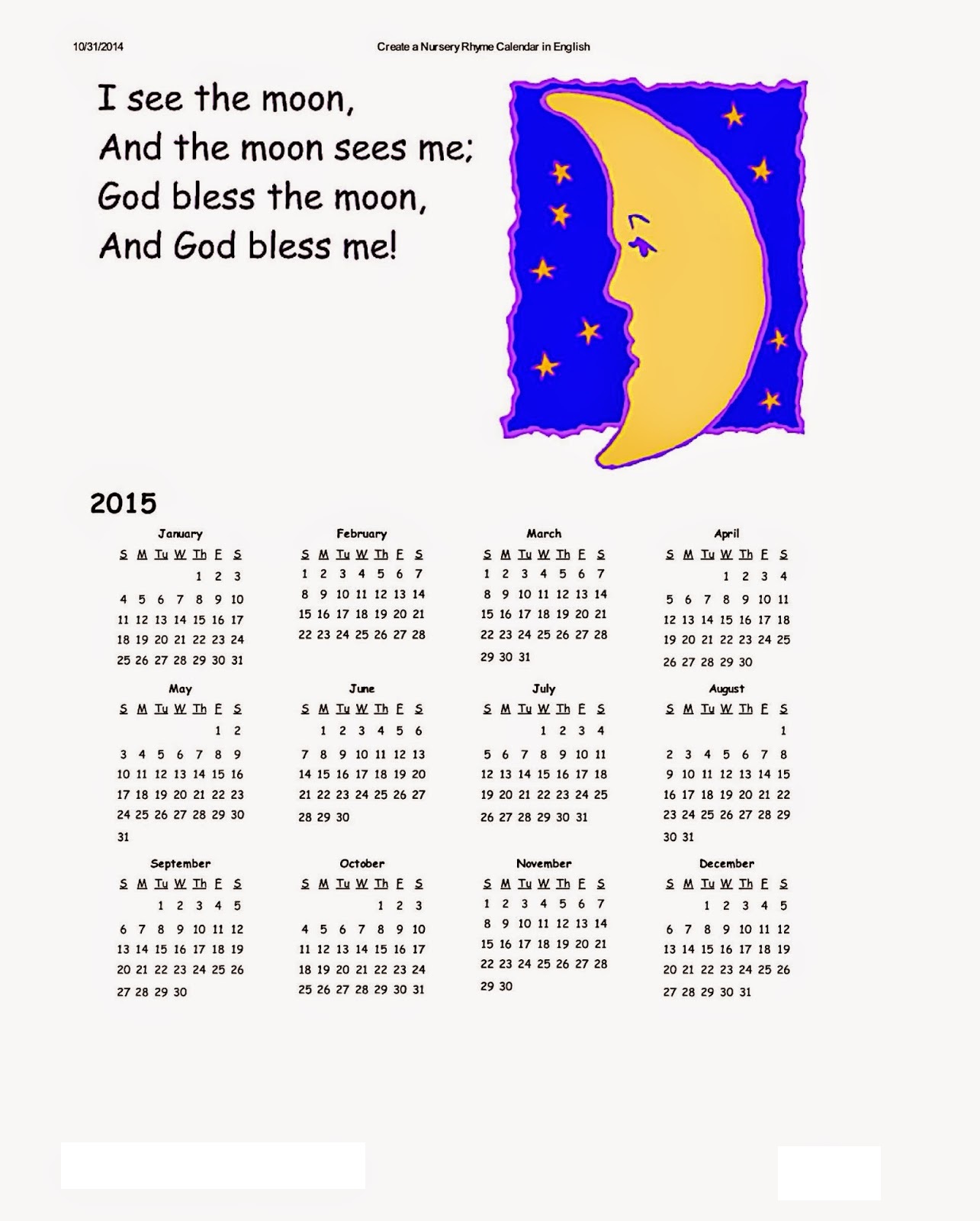 Dltk Kids Calendar 2015