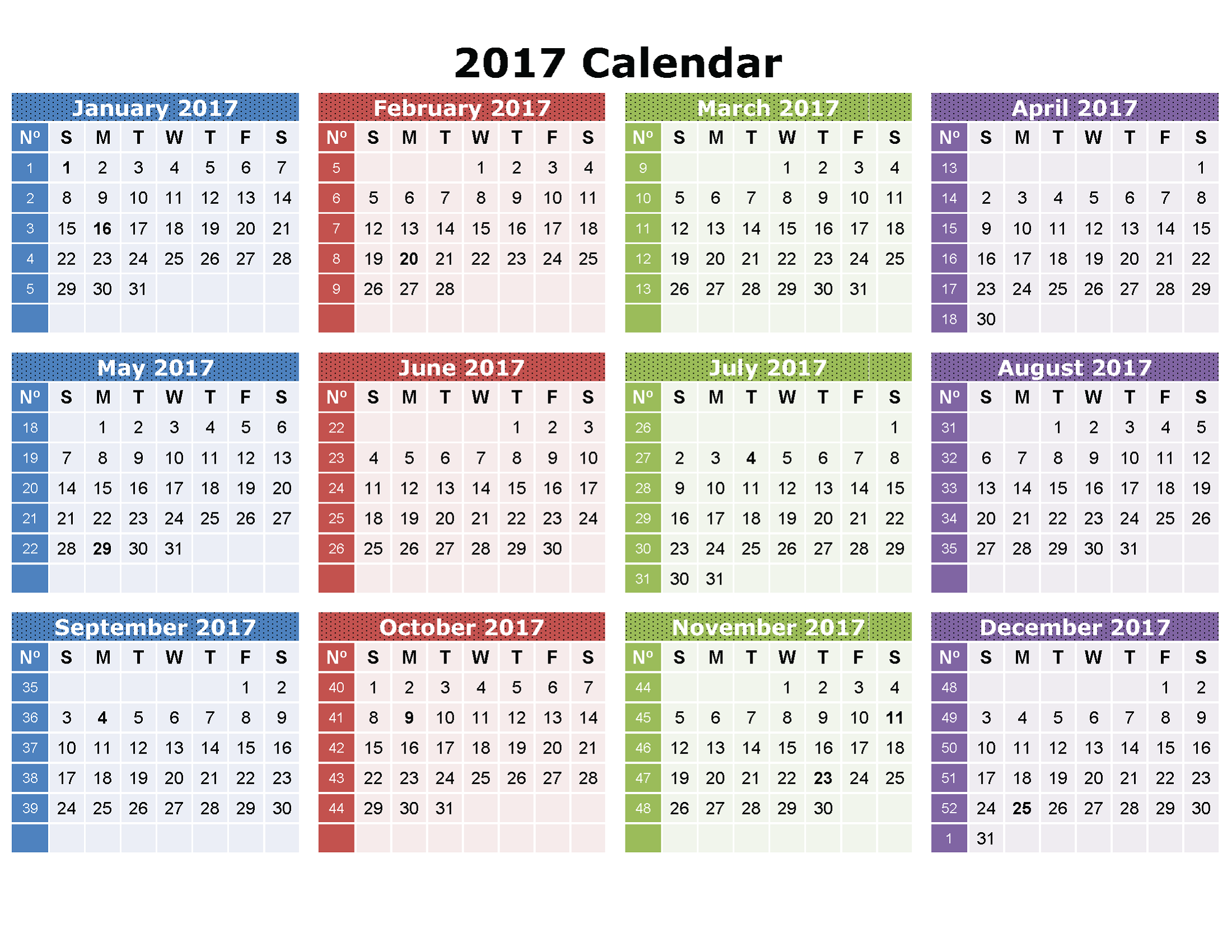 Yearly Calendar Printable 2017