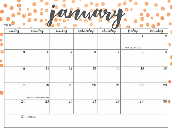 Blank Calendar Printable January