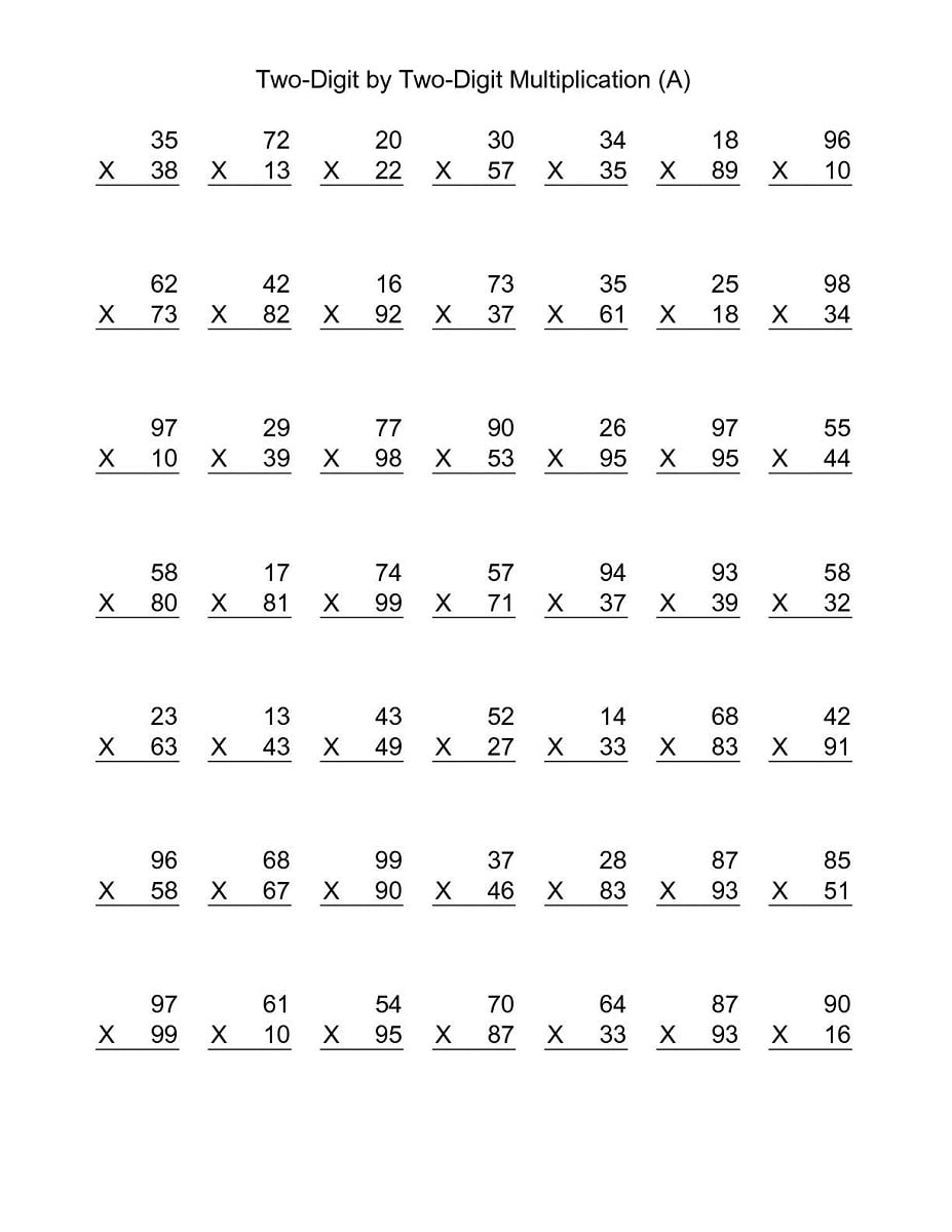 Free Printable Math Worksheets 2 Digit Multiplication