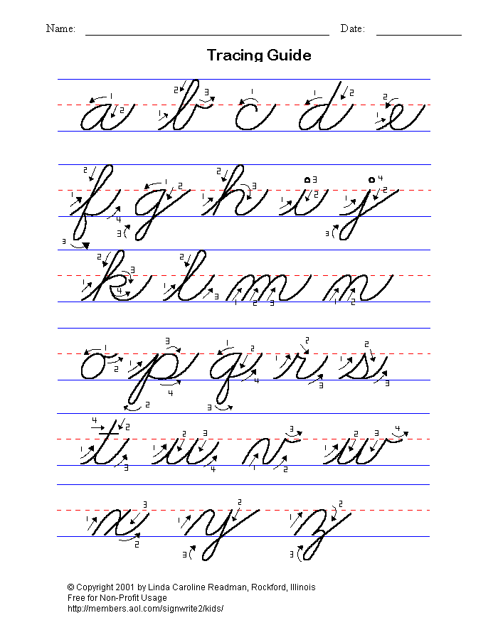 ABC tracing Sheets lowercase cursive