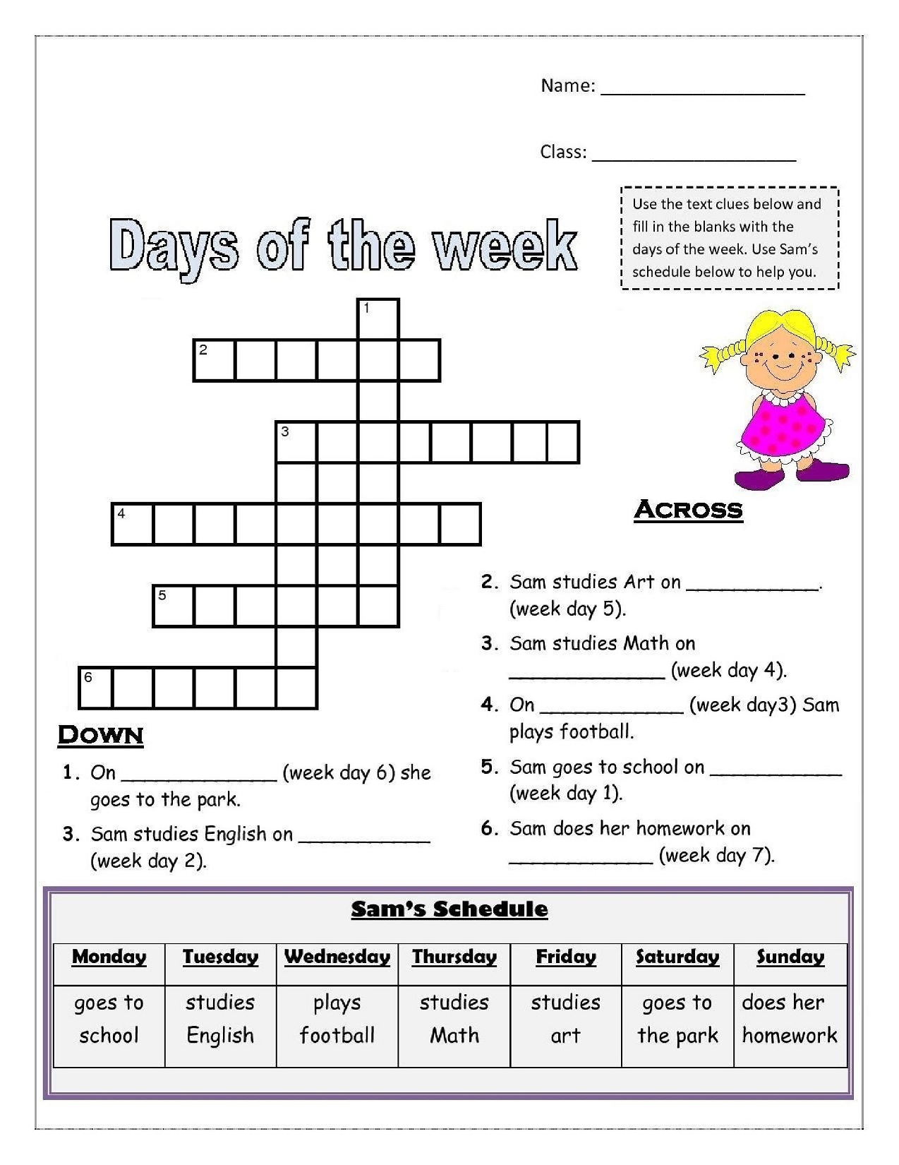 Days of the Week Worksheets for Kids