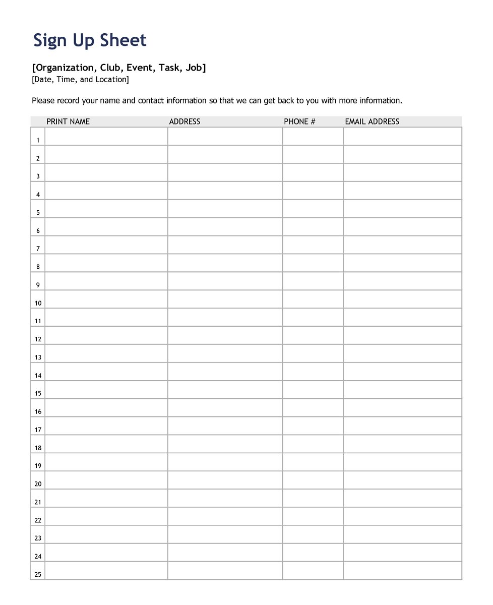 Potluck Sign Up Sheet Templates Activity Shelter