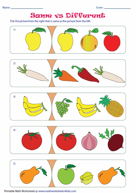 Same or Different Worksheets for Toddler | Activity Shelter