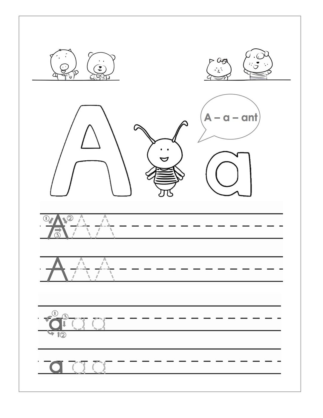 tracing the letter a free printable activity shelter