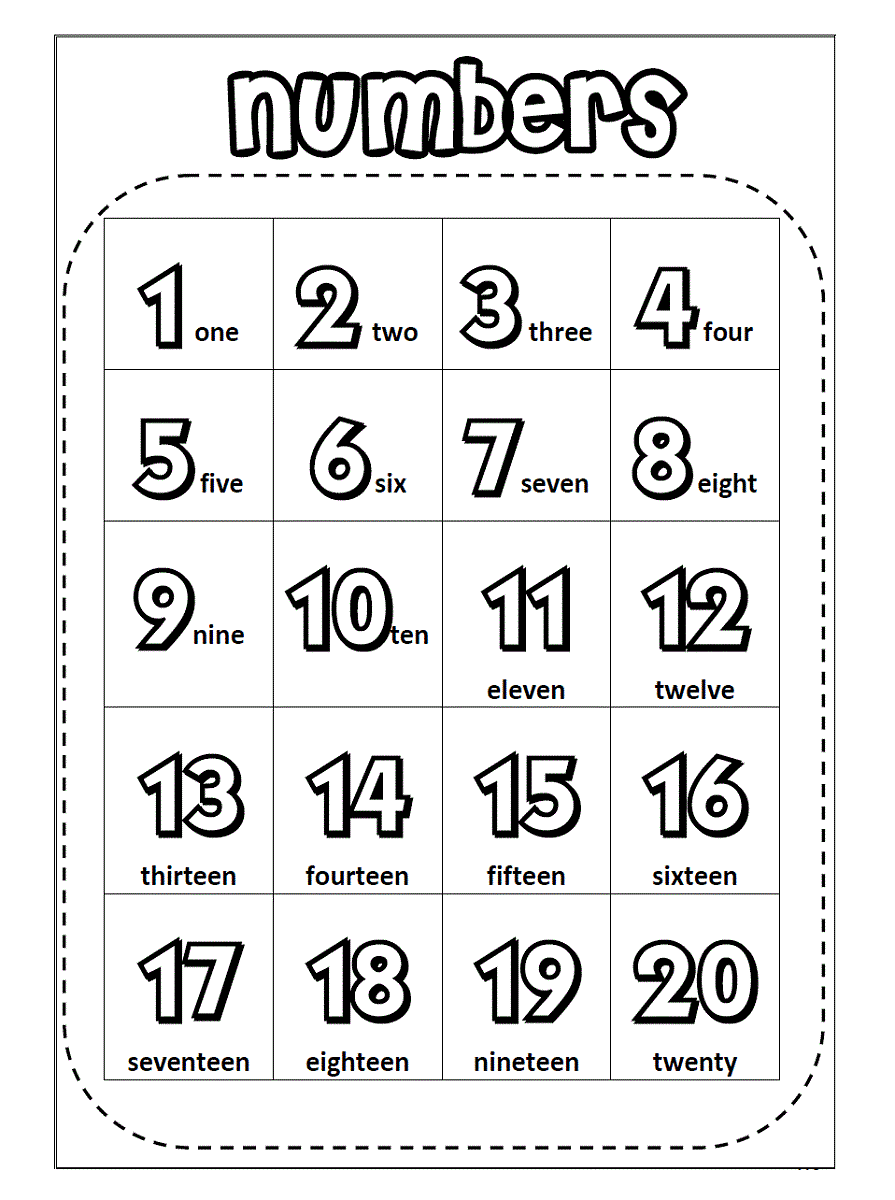 1 20 Number Chart For Preschool Activity Shelter