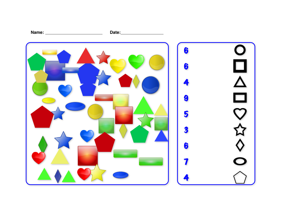Shapes and Numbers Worksheets Counting