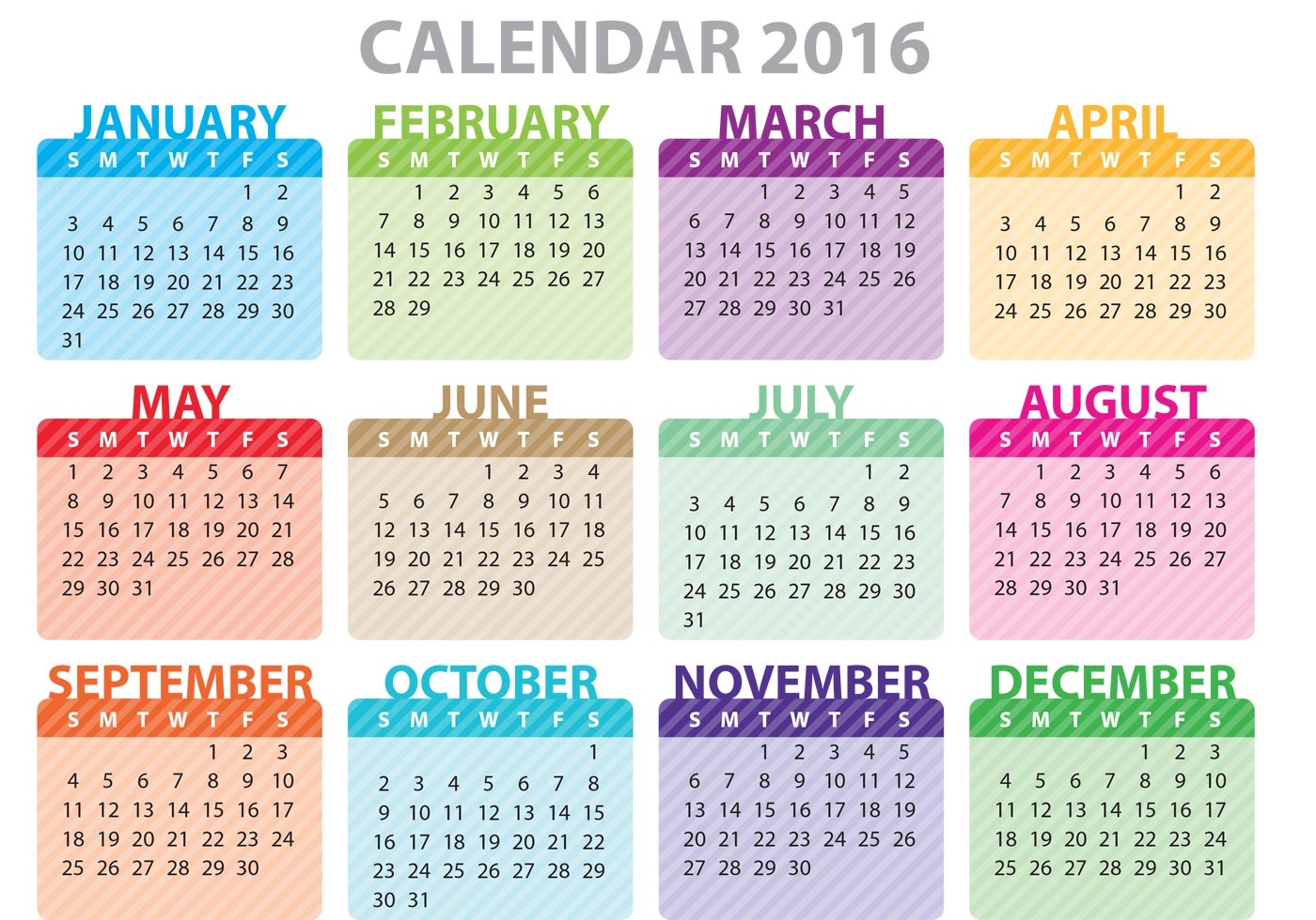 calendar 2016 colorful
