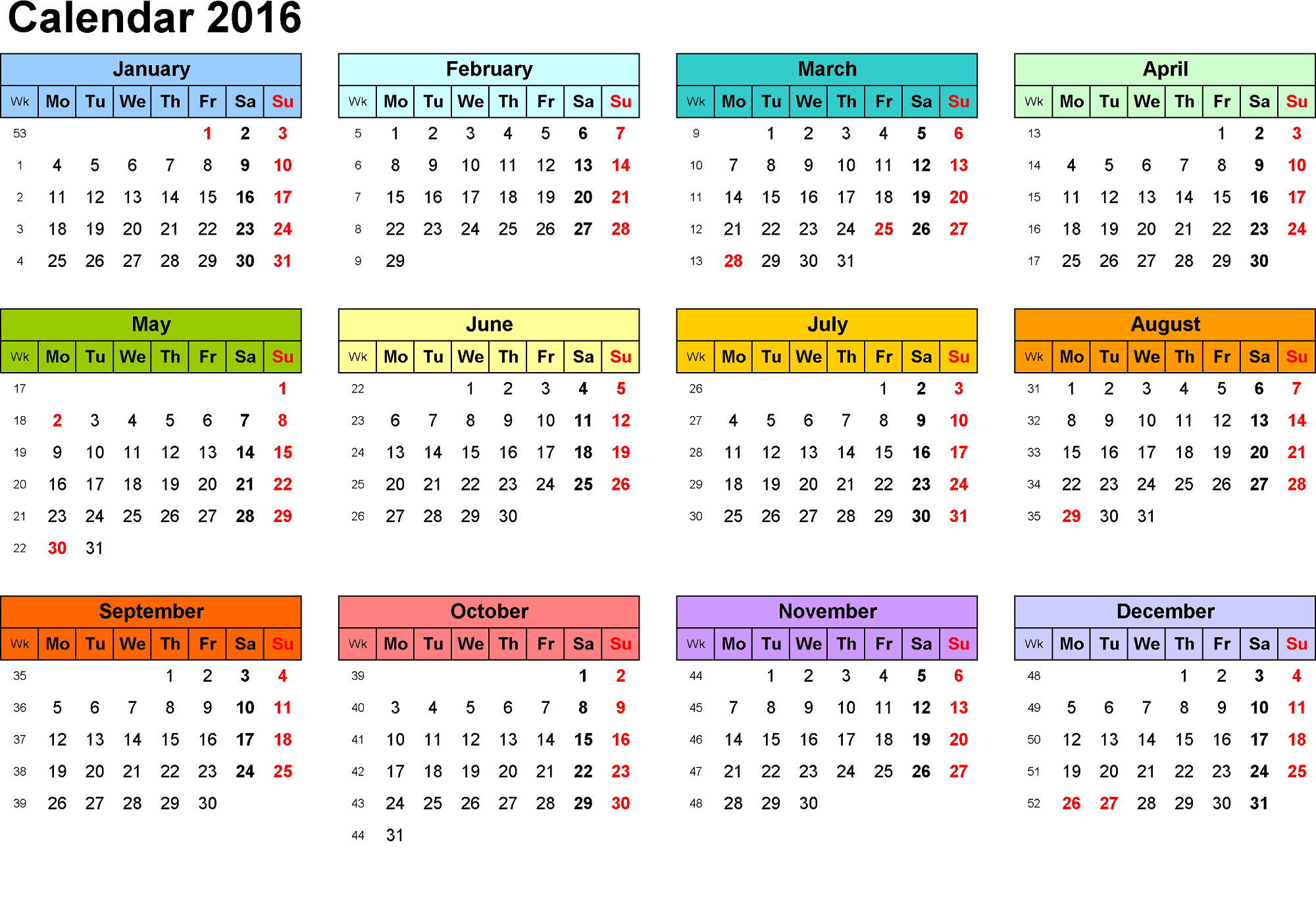 calendar 2016 printable