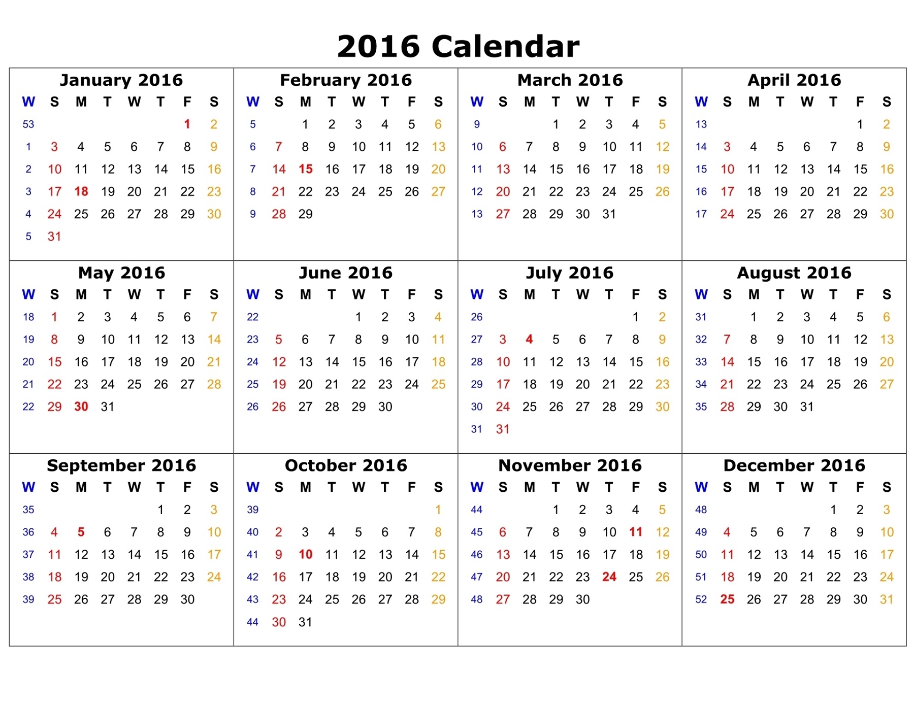Calendar 2016 To Print Activity Shelter